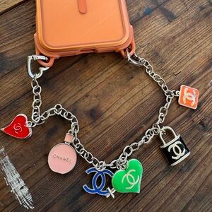 Luxury enameled charms with silver chain and clips phone chain or bag charms